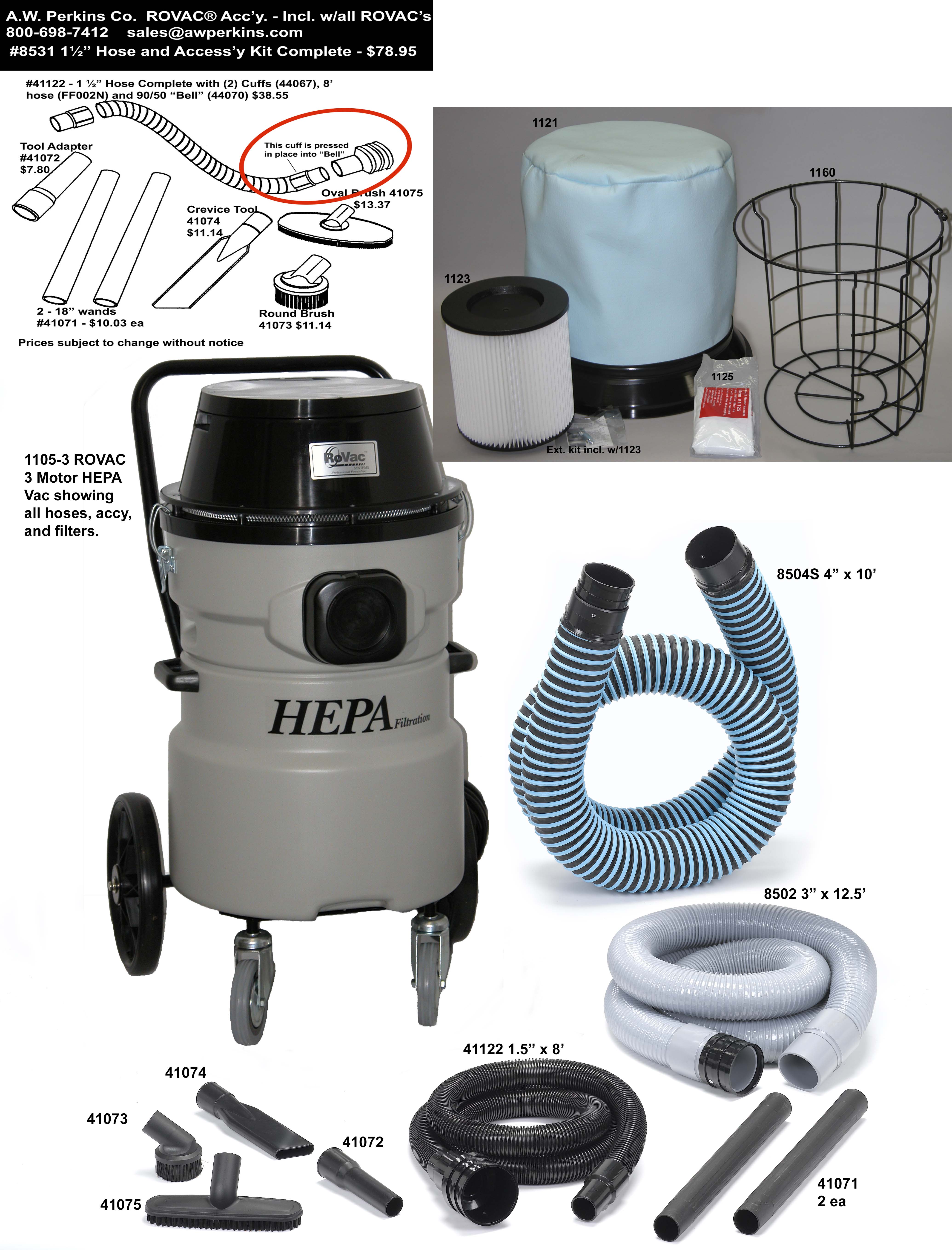 1105-3 Rovac® 3 Motor Chimney and Dryer Vent HEPA Vacuum